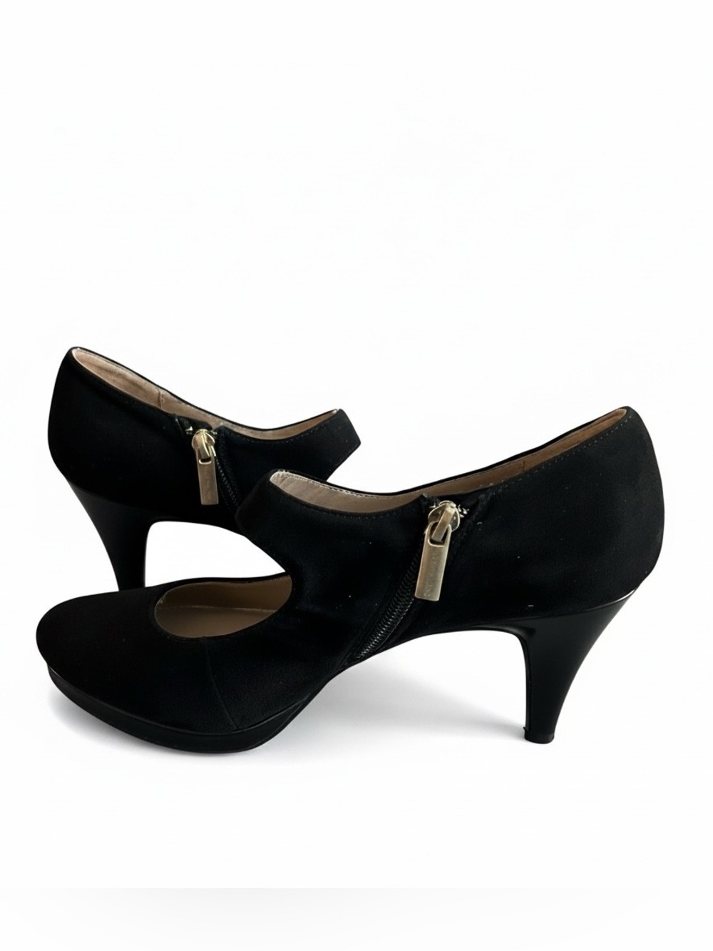Bandolino Startview Black Suede Gold Zip Platform Mary Jane Pumps - Size 9.5